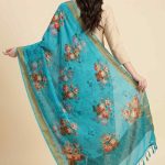 Skyblue Chiffon Silk Pure Banarasi Dupatta With Floral Digital Print Work