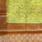 Lemon Cotton Silk Pure Banarasi Saree With Silver Zari Floral Work