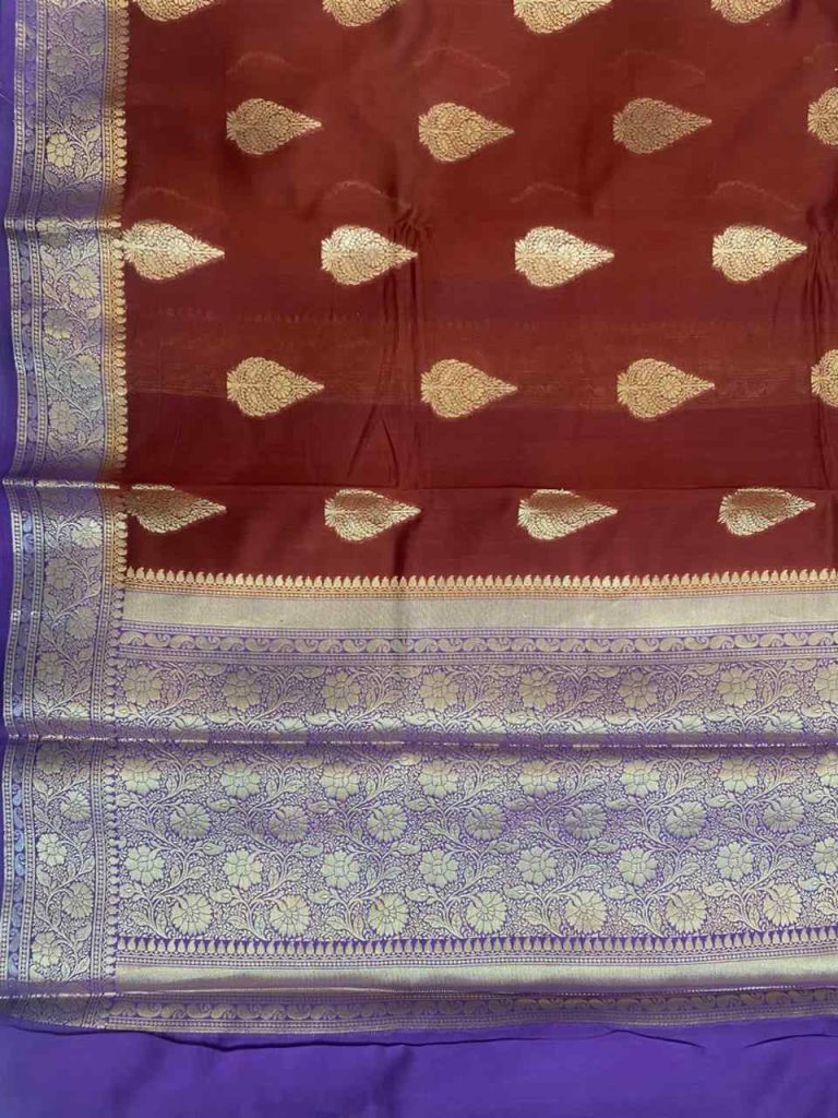 Maroon Cotton Silk Pure Banarasi Saree With Floral Zari Boota Work