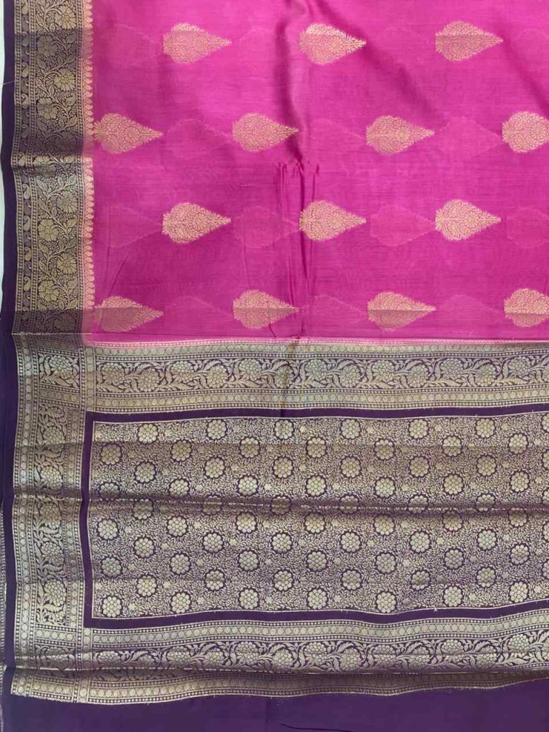 Rani Pink Cotton Silk Pure Banarasi Saree With Floral Zari Boota Work