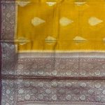 Mustard Cotton Silk Pure Banarasi Saree With Floral Zari Boota Work