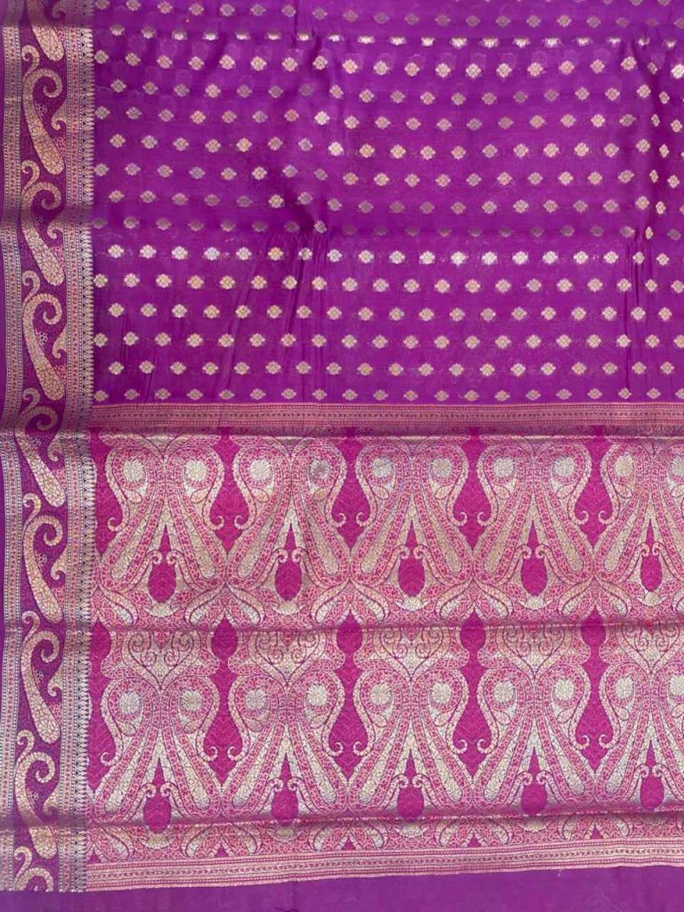 Magenta Cotton Silk Pure Banarasi Saree With Zari Booti Work