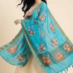 Skyblue Chiffon Silk Pure Banarasi Dupatta With Floral Digital Print Work