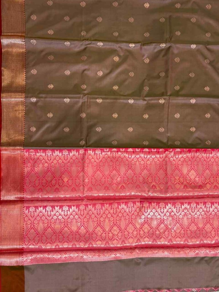 Banarasi Semi Silk Saree In Chiku Colour With Floral Booti Work