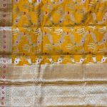Mustard Cotton Silk Pure Banarasi Saree With Floral Zari Jaal Work