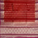 Red Cotton Silk Pure Banarasi Saree With Golden Zari Booti Work