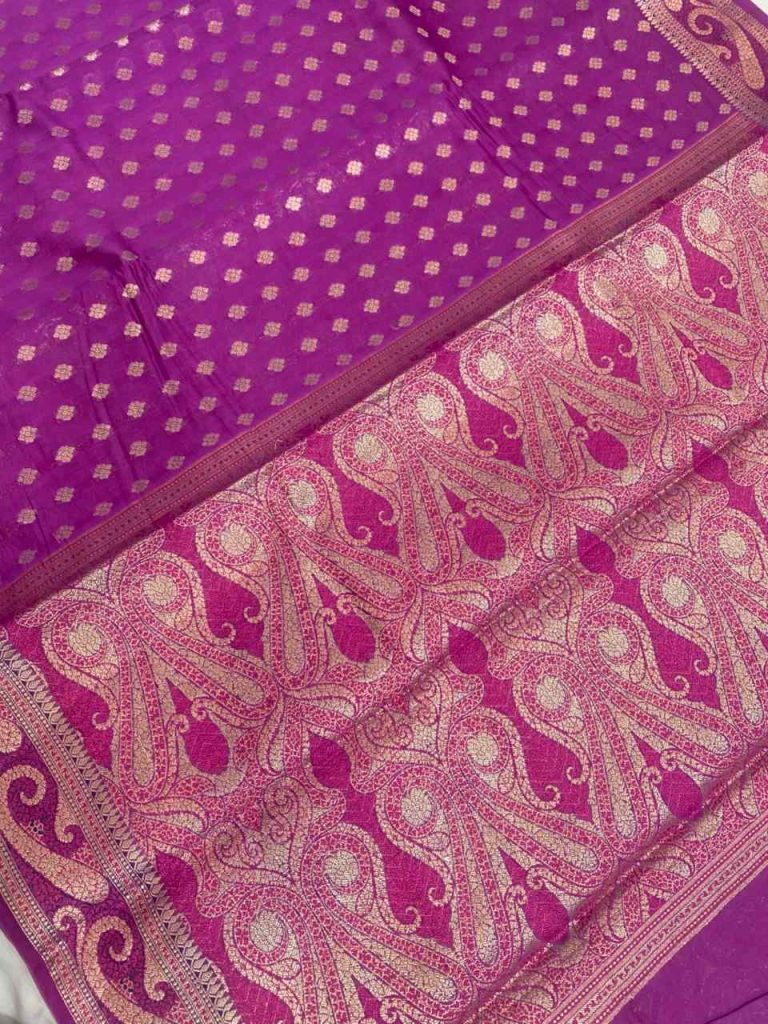 Magenta Cotton Silk Pure Banarasi Saree With Zari Booti Work