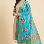Skyblue Chiffon Silk Pure Banarasi Dupatta With Floral Digital Print Work