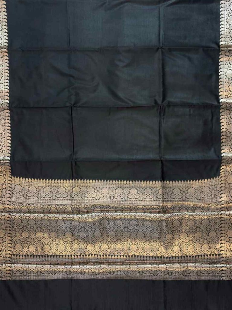 Black Semi Silk Kataan Banarasi Saree With Plain Zari Border Work