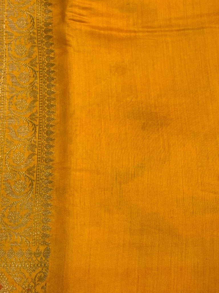 Mustard Cotton Silk Pure Banarasi Saree With Floral Zari Jaal Work