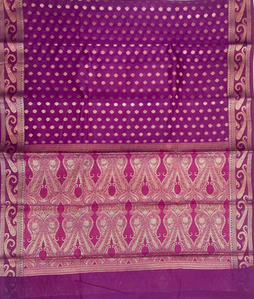 Magenta Cotton Silk Pure Banarasi Saree With Zari Booti Work