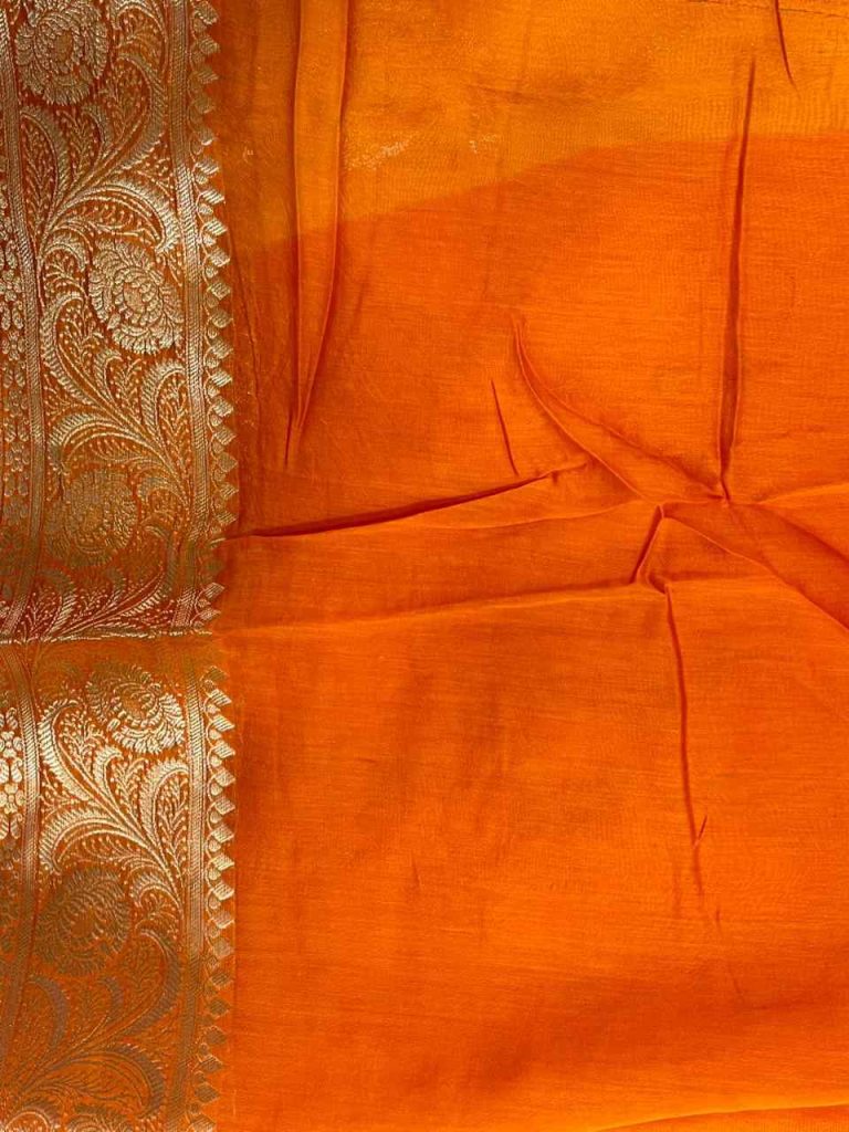 Lemon Cotton Silk Pure Banarasi Saree With Silver Zari Floral Work