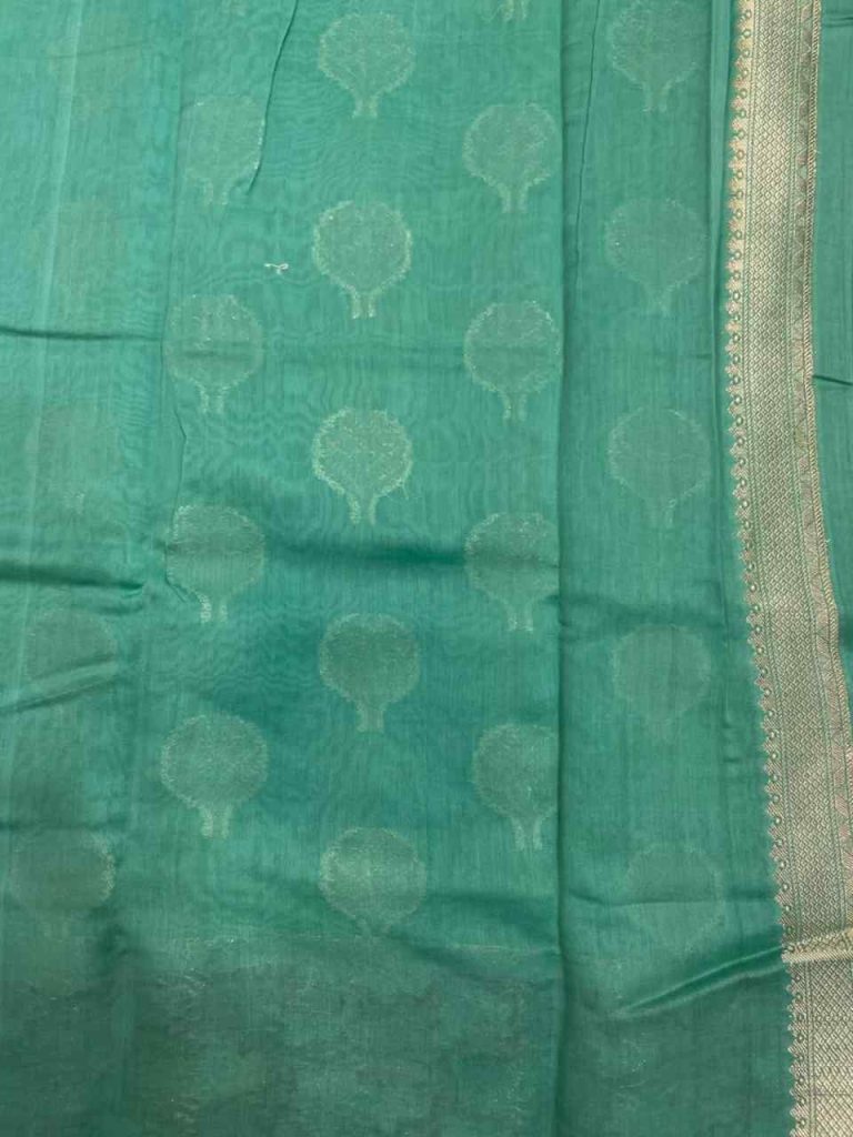 SkyBlue Cotton Silk Pure Banarasi Saree With Zari Boota Work
