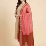Red Chiffon Silk Pure Banarasi Dupatta With Plain Contrast Colour Concept