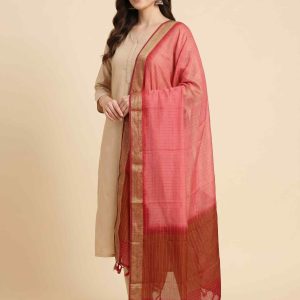 Red Chiffon Silk Pure Banarasi Dupatta With Plain Contrast Colour Concept