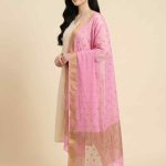 Pink Chiffon Silk Pure Banarasi Dupatta With Zari Booti Work