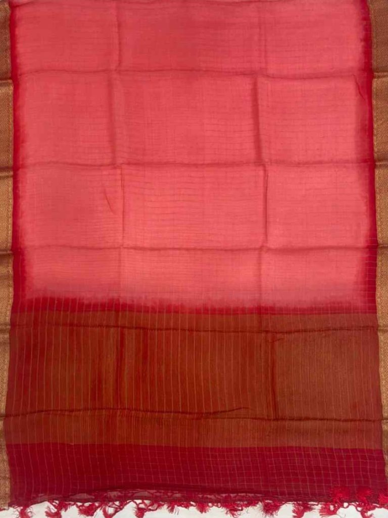 Red Chiffon Silk Pure Banarasi Dupatta With Plain Contrast Colour Concept