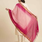 Pink Chiffon Silk Pure Banarasi Dupatta With Plain Contrast Colour Concept