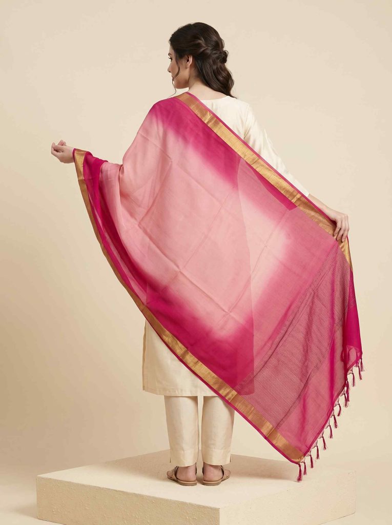 Pink Chiffon Silk Pure Banarasi Dupatta With Plain Contrast Colour Concept