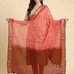 Red Chiffon Silk Pure Banarasi Dupatta With Plain Contrast Colour Concept