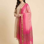 Pink Chiffon Silk Pure Banarasi Dupatta With Plain Contrast Colour Concept