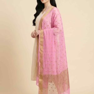 Pink Chiffon Silk Pure Banarasi Dupatta With Zari Booti Work