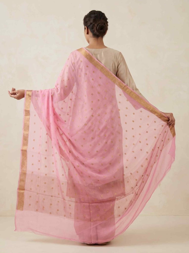 Pink Chiffon Silk Pure Banarasi Dupatta With Zari Booti Work