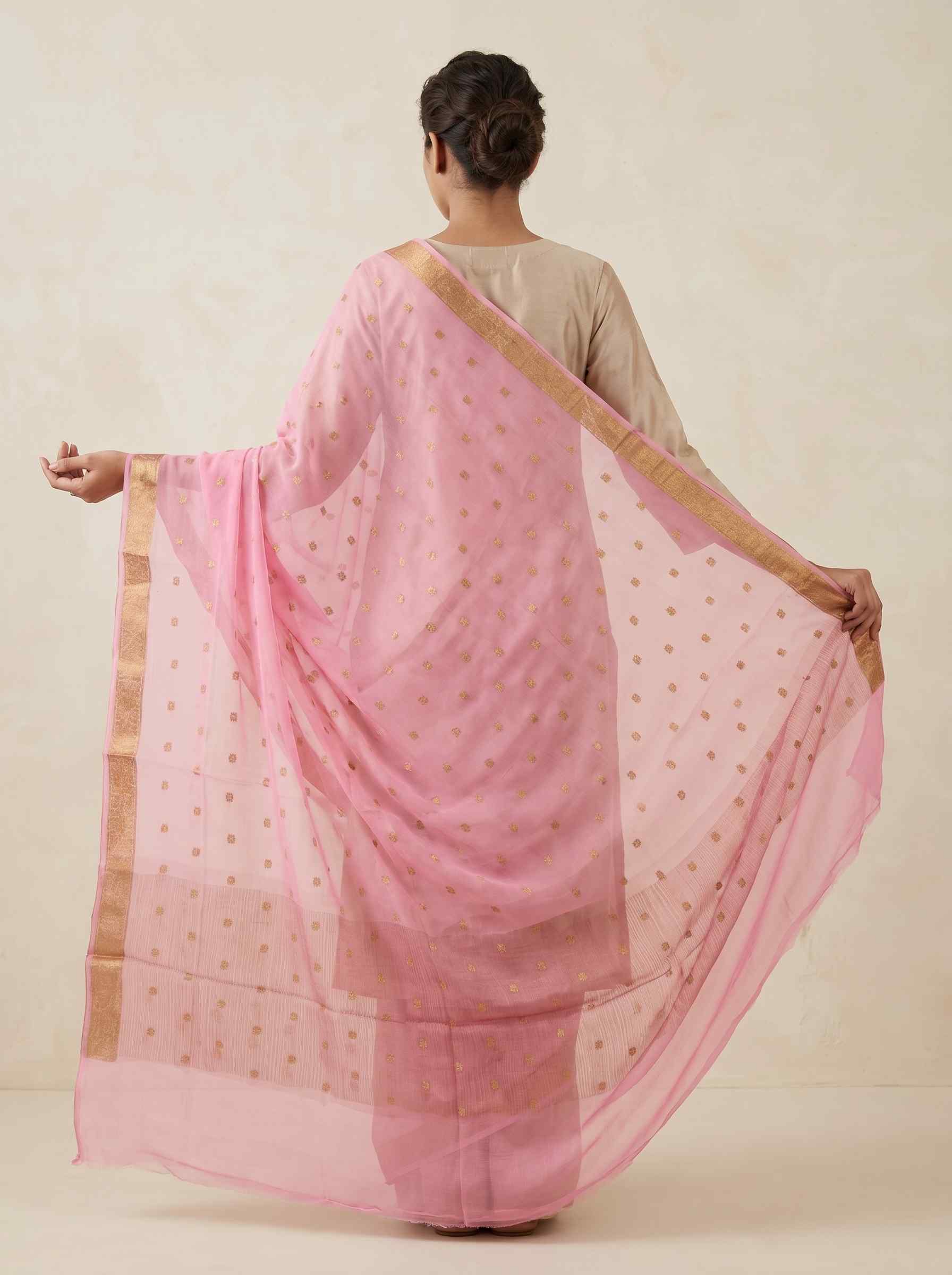 Pink Chiffon Silk Pure Banarasi Dupatta With Zari Booti Work