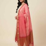 Red Chiffon Silk Pure Banarasi Dupatta With Plain Contrast Colour Concept
