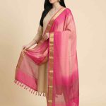 Pink Chiffon Silk Pure Banarasi Dupatta With Plain Contrast Colour Concept