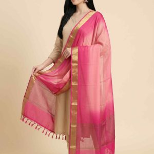 Pink Chiffon Silk Pure Banarasi Dupatta With Plain Contrast Colour Concept
