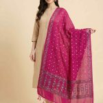 Rani Pink Chiffon Silk Pure Banarasi Dupatta With Silver Zari Booti Work