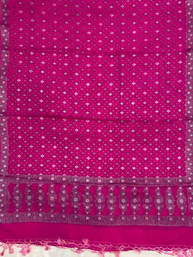 Rani Pink Chiffon Silk Pure Banarasi Dupatta With Silver Zari Booti Work