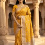 Mustard Chiniya Silk Pure Banarasi Saree With Floral Zari Jaal Work