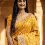 Mustard Chiniya Silk Pure Banarasi Saree With Floral Zari Jaal Work