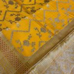 Mustard Chiniya Silk Pure Banarasi Saree With Floral Zari Jaal Work