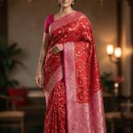 Red Chiniya Silk Pure Banarasi Saree With Floral Zari Jaal Work