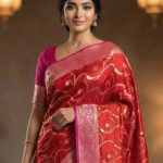 Red Chiniya Silk Pure Banarasi Saree With Floral Zari Jaal Work