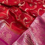 Red Chiniya Silk Pure Banarasi Saree With Floral Zari Jaal Work