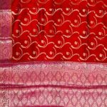 Red Chiniya Silk Pure Banarasi Saree With Floral Zari Jaal Work