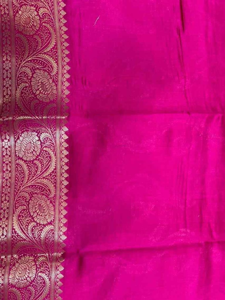 Red Chiniya Silk Pure Banarasi Saree With Floral Zari Jaal Work