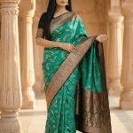 Turquoise Chiniya Silk Pure Banarasi Saree With Floral Zari Jaal Work
