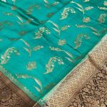 Turquoise Chiniya Silk Pure Banarasi Saree With Floral Zari Jaal Work