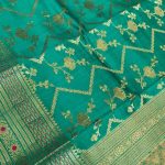 Rama Green Chiniya Silk Pure Banarasi Saree With Floral Zari Jaal Work