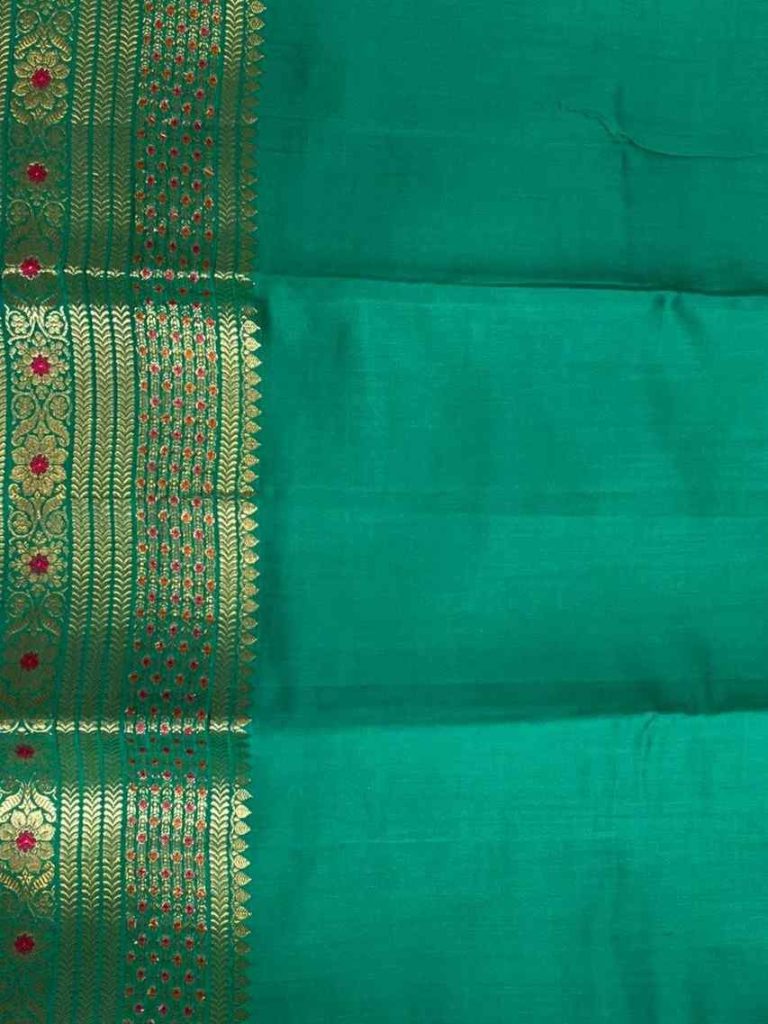 Rama Green Chiniya Silk Pure Banarasi Saree With Floral Zari Jaal Work