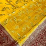 Mustard Chiniya Silk Pure Banarasi Saree With Floral Zari Jaal Work