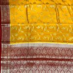 Mustard Chiniya Silk Pure Banarasi Saree With Floral Zari Jaal Work