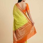 Lemon Cotton Silk Pure Banarasi Saree With Silver Zari Floral Work