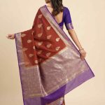 Maroon Cotton Silk Pure Banarasi Saree With Floral Zari Boota Work
