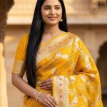 Mustard Cotton Silk Pure Banarasi Saree With Floral Zari Jaal Work